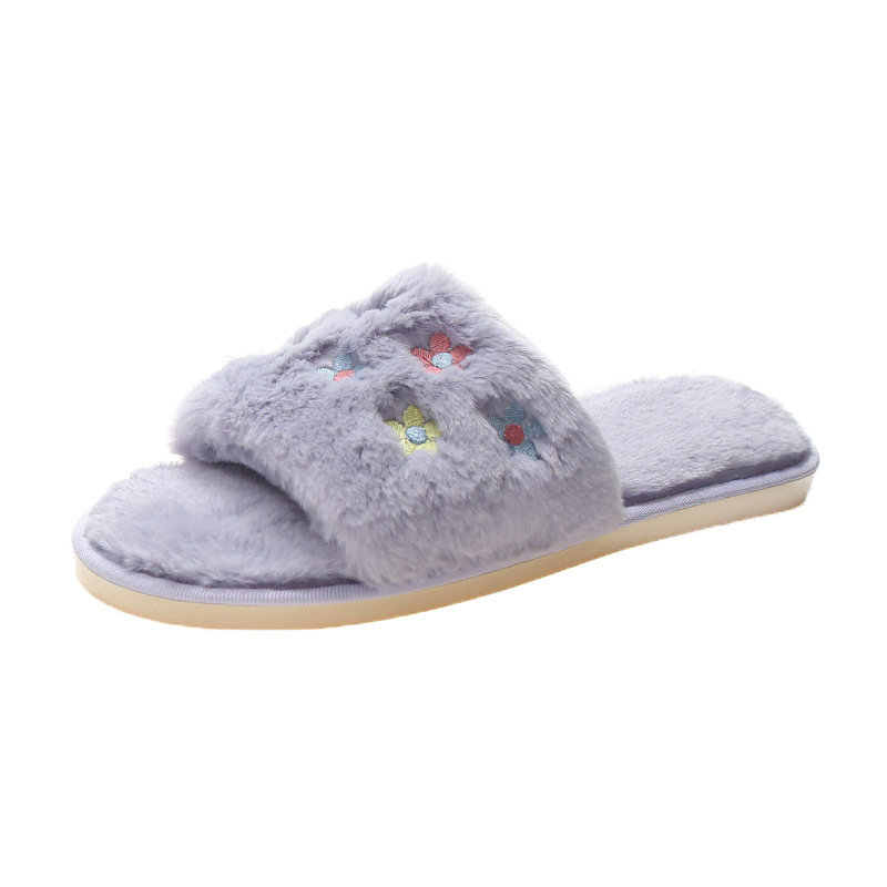 Pantofole in pelliccia Produttori da donna Autunno e inverno Nuova casa Ricamo per interni Punta aperta Una parola Cotone caldo per_voghion.com