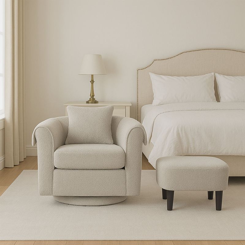 Swivel Accent Chair With Ottoman Set, Modern Chenille Barrel Armchair With Removable Back Pillow & 2 Armrest Covers For Living Room, Bedroom, Office, Gray_voghion.com