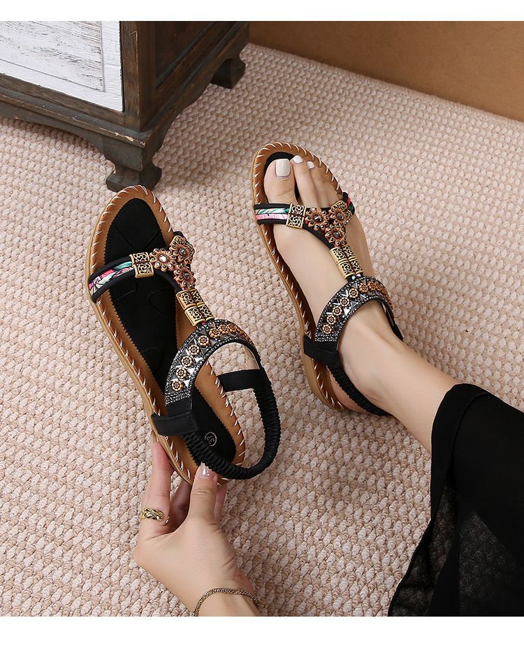 Sandal Female Summer Rhinestones Flat Round Head Fish Mouth Open Toe Cool_voghion.com