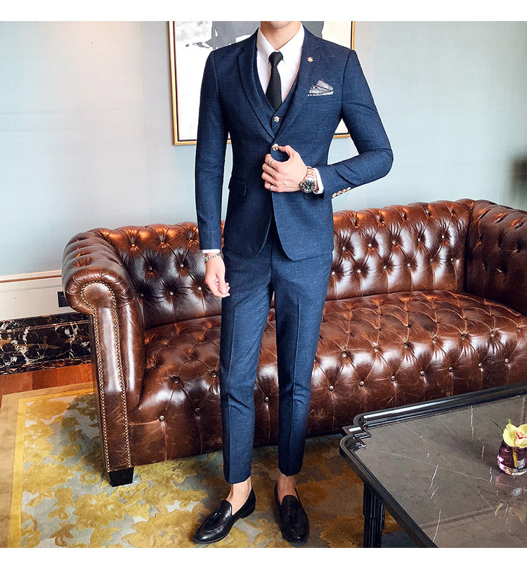 Kostym för män, tredelad bröllopsdräkt för män, kostym för män, slimmad klänning, elegant rutig kostym för bröllop för män_voghion.com