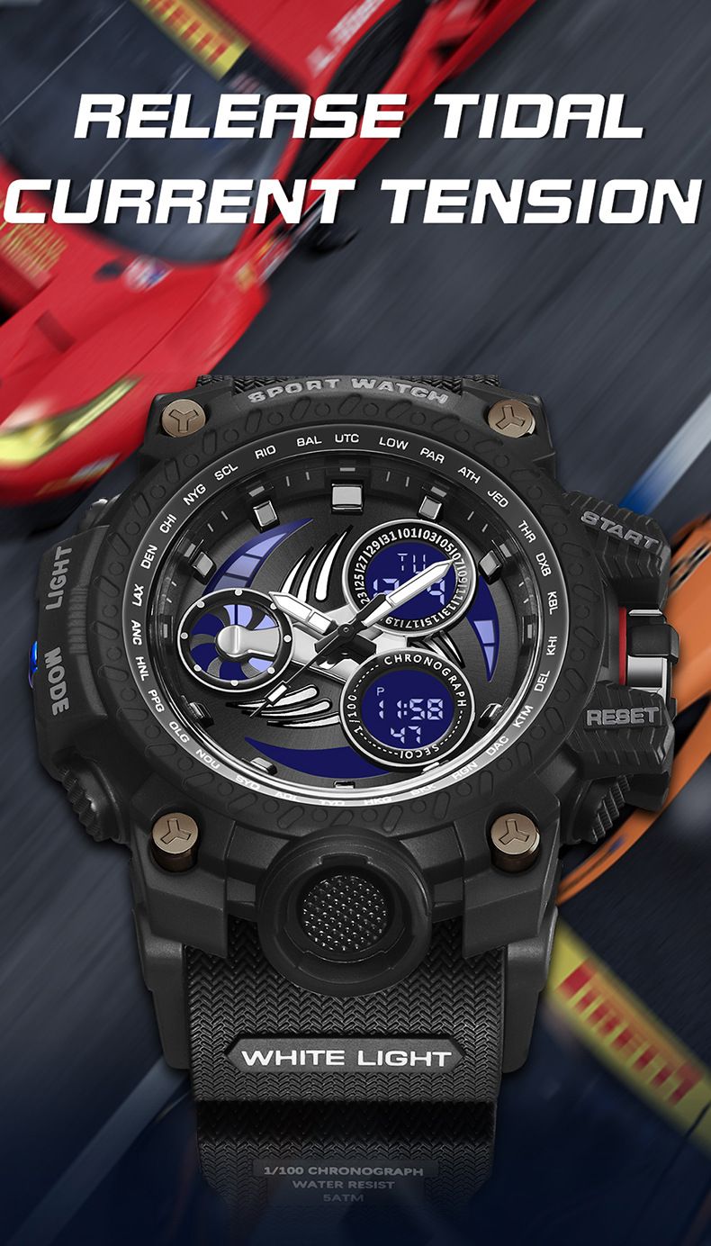 Trendy Unisex Digital Analog Watch With LED Backlight, Alarm & 50m Water Resistance – Sporty & Stylish For Students_voghion.com