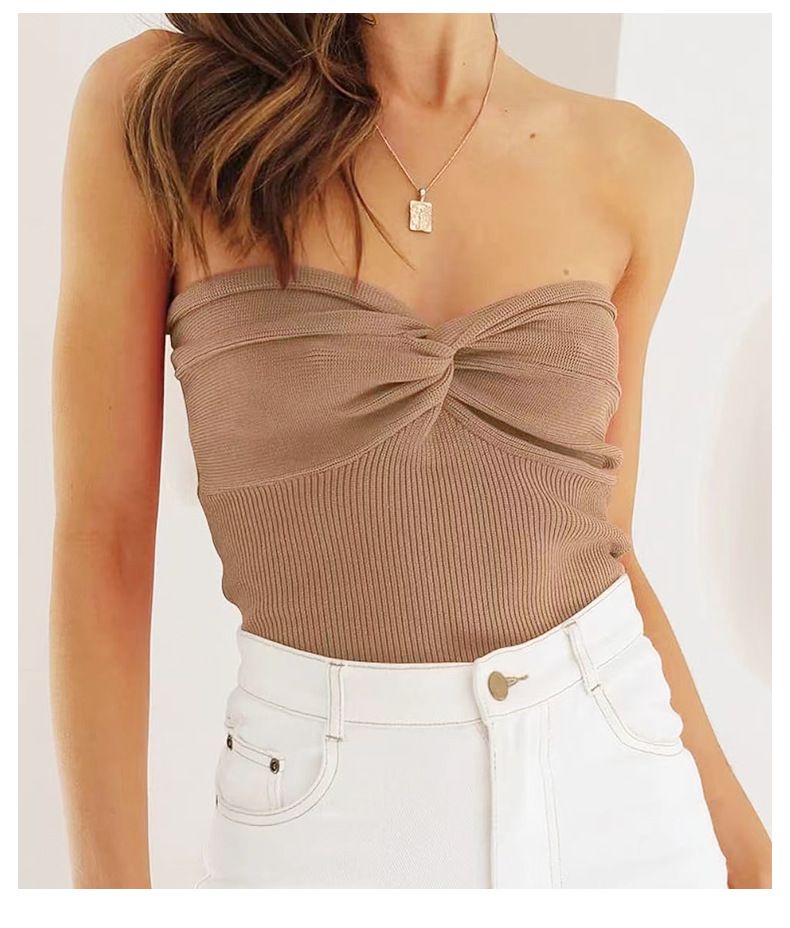 Roupas femininas cor sólida malha cruzada tubo top torcido sexy colete apertado shorts top menina quente_voghion.com