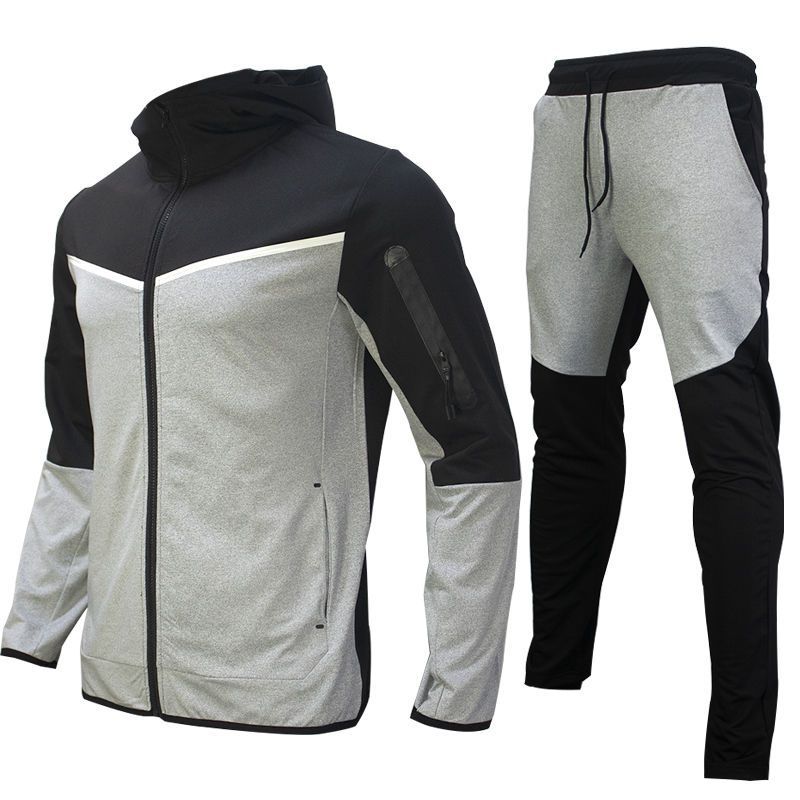 Lente en herfst complete set heren sportjas sweatshirt mouwen lange broek contrasterende cardigan capuchon los pak_voghion.com