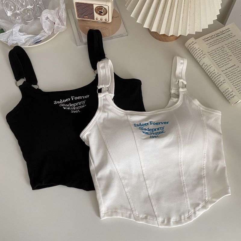Lingerie féminine d'été, sous-vêtements, Hot Girl Pure Desire Fashion Letter, petite camisole avec coussinet de poitrine, vêtements d'extérieur slim pour filles_voghion.com