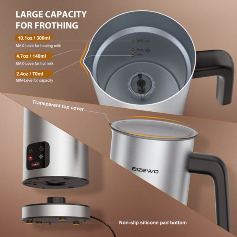 Warmer Milk Screen Steamer 4 Stainless BIZEWO Steamer For Touch Latt IN Steel Automatic Milk Coffee Electric And 1 Frother With_voghion.com