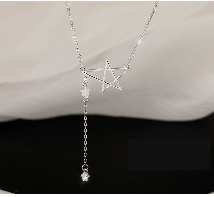 Collana in argento sterling con stella a cinque punte per donna, resistente allo sbiadimento, design di nicchia, nappa semplice sulla clavicola, maglione_voghion.com