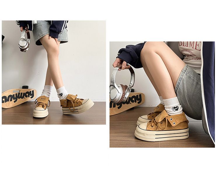 Zapatillas altas de lona con suela gruesa para mujer_voghion.com
