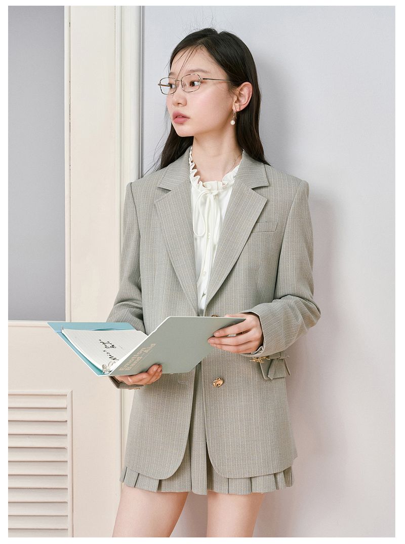 Miss Bird Hellgrauer Blazer Damen Herbst Professioneller Arbeitsplatz Pendeln High-End Breite Version Anzugkleid_voghion.com
