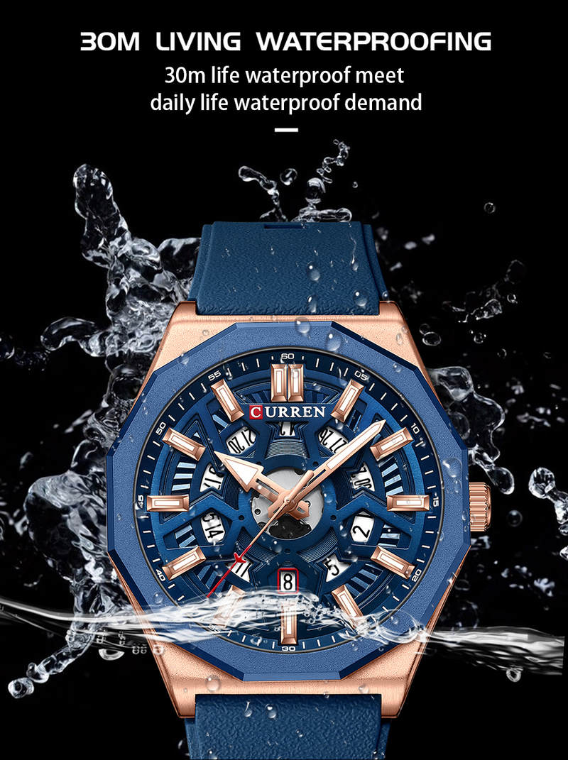 Orologio da uomo sportivo casual al quarzo impermeabile in gel di silice per uomo con data automatica e lancette dell'orologio 8437_voghion.com