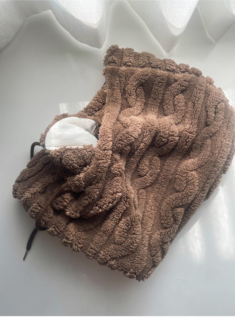 Hat Scarf Combo, Men's Cold-Proof Warm Plush Neck Warmer, Winter Ear Muffs, Face Slimming Big Head Circumference_voghion.com