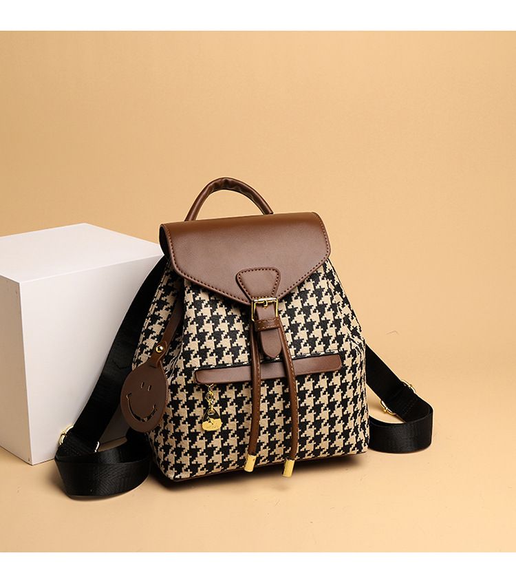 2024 New Fashion Women's Bag, Leisure and Retro Texture, Versatile Backpack, Trendy Thousand Bird Grid Large Capacity Book Bag_voghion.com