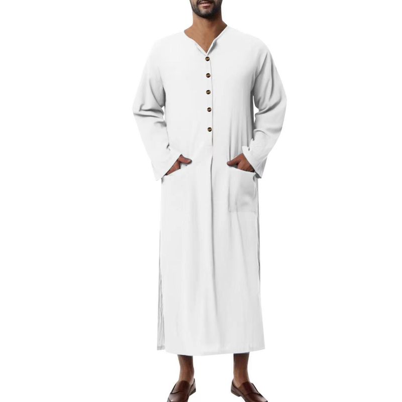 Jubba Thobe Islamische Arabische Kaftan Mannen Leinen Baumwolle Solide Kurzarm Mit Kapuze Roben Dubai Nahen Osten Muslimischen Kleidung Abaya Homme_voghion.com