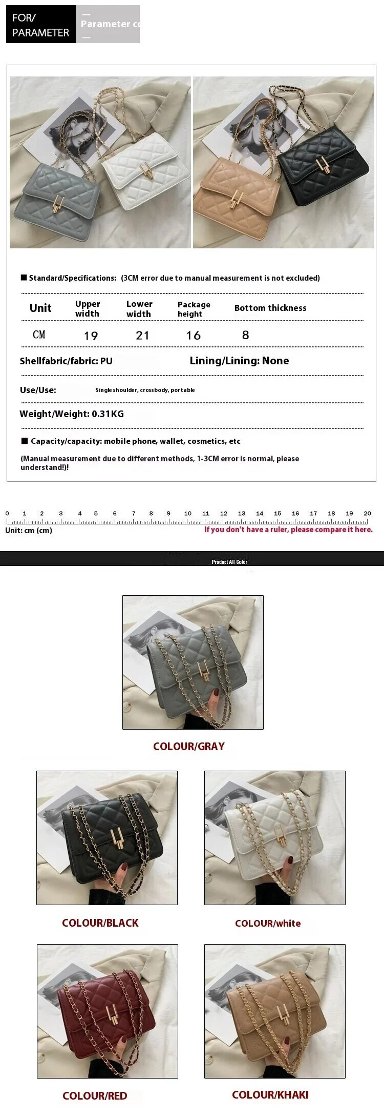 2024 Nuova tendenza Moda Casual Versatile Catena Lingge Borsa a tracolla Piccola borsa quadrata per donna_voghion.com