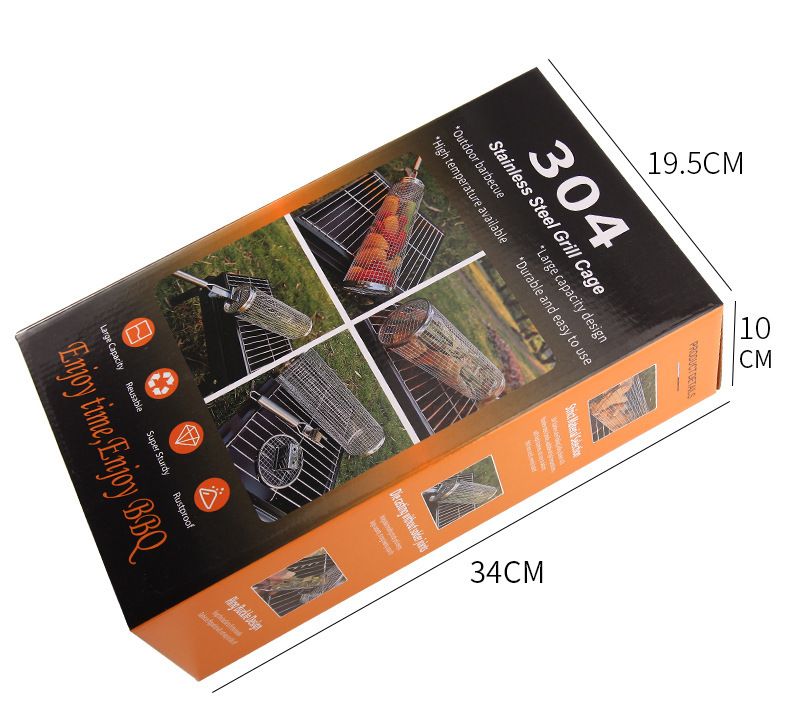BBQ Stainless Steel Rolling Grill Cylinder Grill Net Smoked Barbecue Round Grill Grill Basket_voghion.com