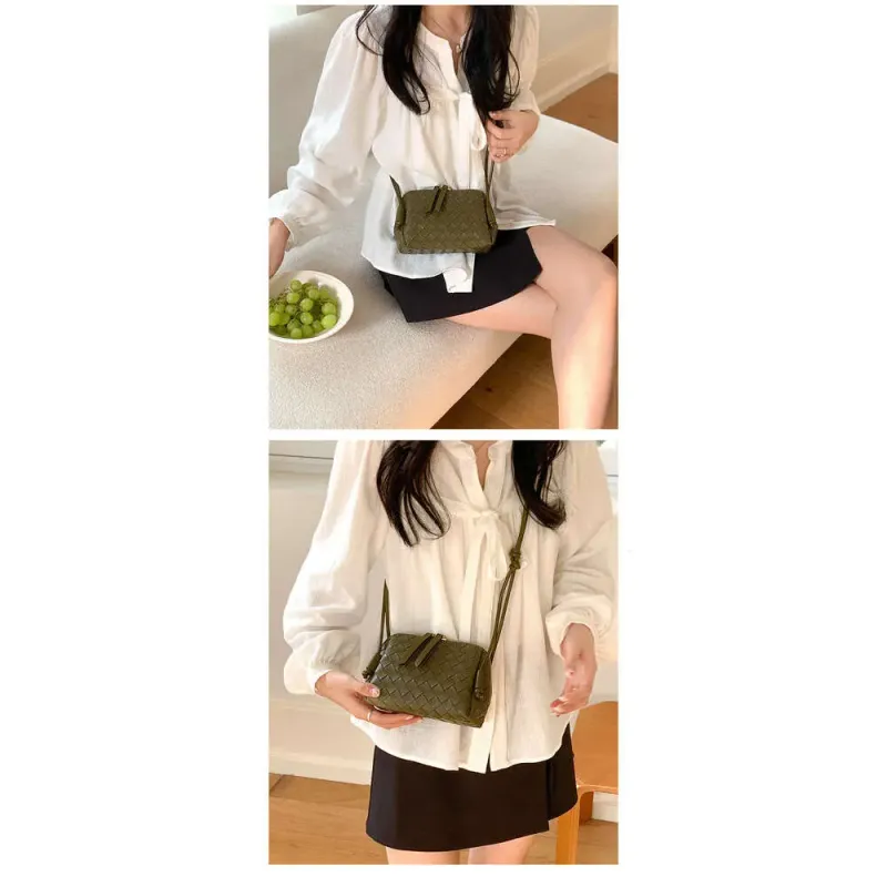 New Single Shoulder Crossbody Summer Versatile Small Square Double Zipper Textured Woven Bag For Women_voghion.com