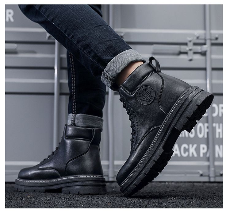 Men Shoes Fashion Motorcycle Boot Waterproof Leather Boots Spring Lace-Up Platform Boot New High Top Boots For Men Botas Hombre_voghion.com