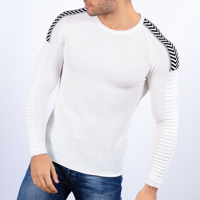 Sweater 2024 round neck striped long sleeved men's slim fit knit sweater_voghion.com