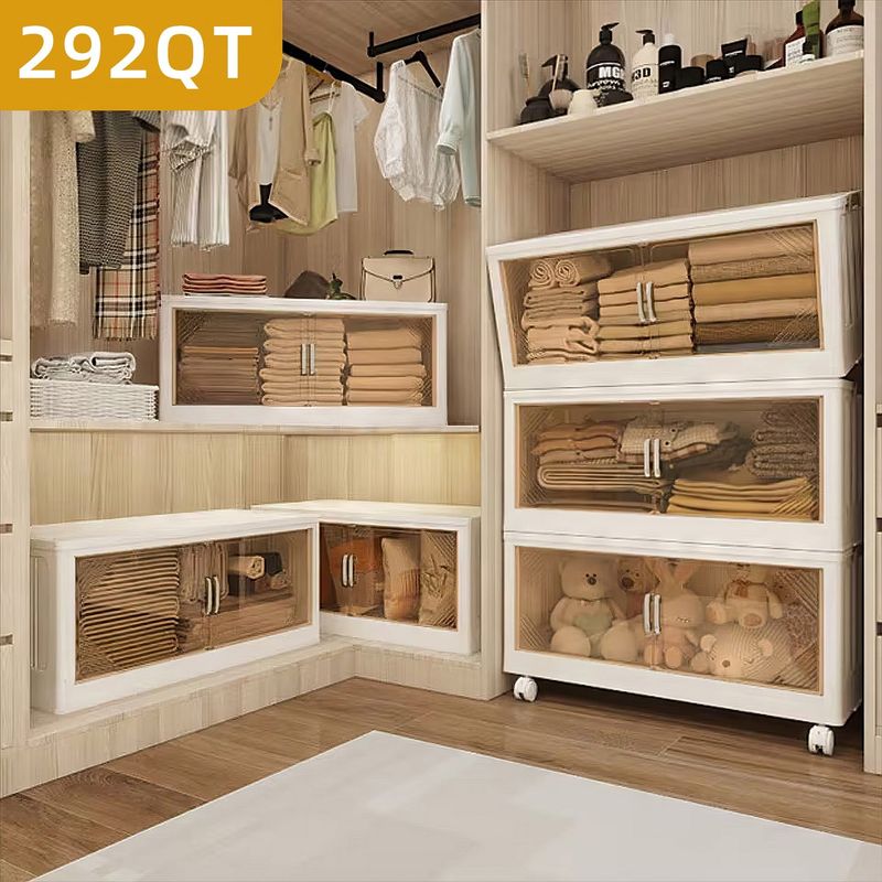 292 QT 25.6 Inch Wide Clear Door Foldable Storage Box – 3-Tier Large Capacity Organizer, Easy Access, Space-Saving Foldable Design_voghion.com