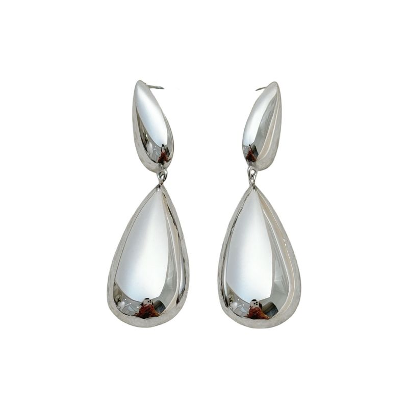 Real Gold Electroplated Titanium Steel Retro Polished Surface Teardrop Gold And Silver Earrings_voghion.com