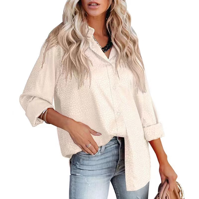 Camicie da donna comode top larghi a maniche lunghe in raso con motivo ghiaia_voghion.com