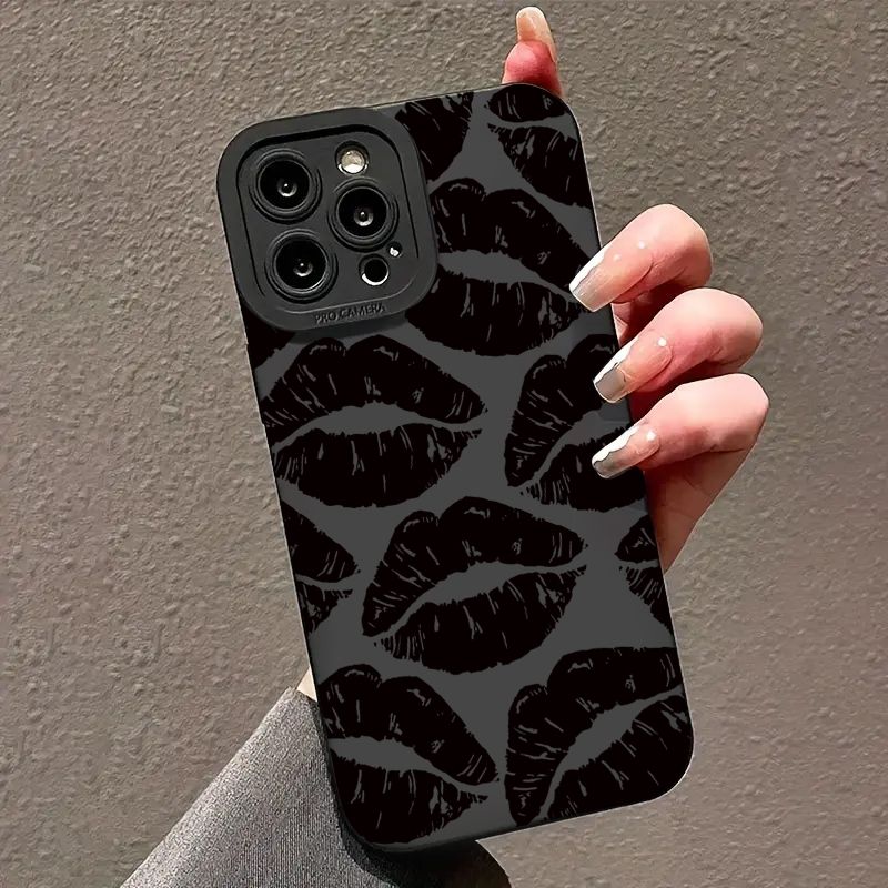 Black Lips Kiss Cell Phone protective Case for iPhone 16 Pro Max 15 14 13 12 11 Pro Max 7 8 14 15 Plus SE 2 X XS XR Matte Cover_voghion.com