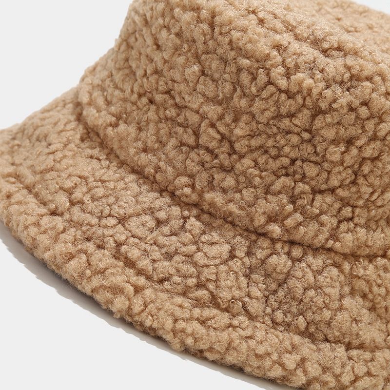 Hat women's autumn and winter versatile lamb wool bucket hat simple solid color thickened warm plush basin hat_voghion.com