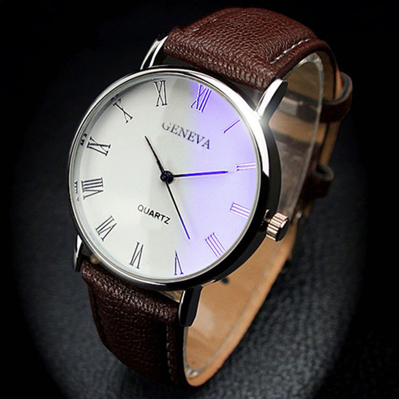 Yamaler Herren-Armbanduhr mit römischen Ziffern, Blu-Ray-Lederband, analoges Quarzwerk_voghion.com
