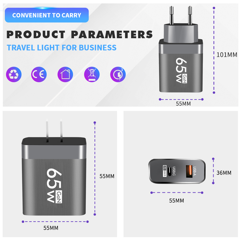 GaN 65W oplader snel opladen muur snel opladen PD C-type USB-adapter geschikt voor iPhone 14 13 Xiaomi Samsun_voghion.com