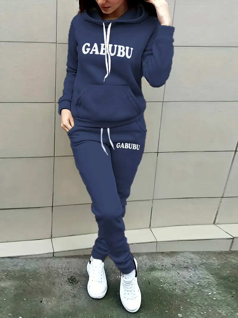 Ensemble sweat à capuche et pantalon décontractés pour femme avec imprimé lettre - Tenue deux pièces à manches longues pour le travail et les voyages (disponible du S au XXL, plusieurs couleurs)_voghion.com