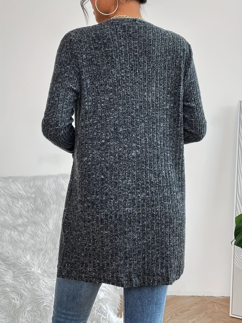 Men’s & Women’s Solid Color Knit Cardigan – Oversized Long Sleeve Open Front Sweater With Pockets, Polyester-Spandex Blend, Gray_voghion.com