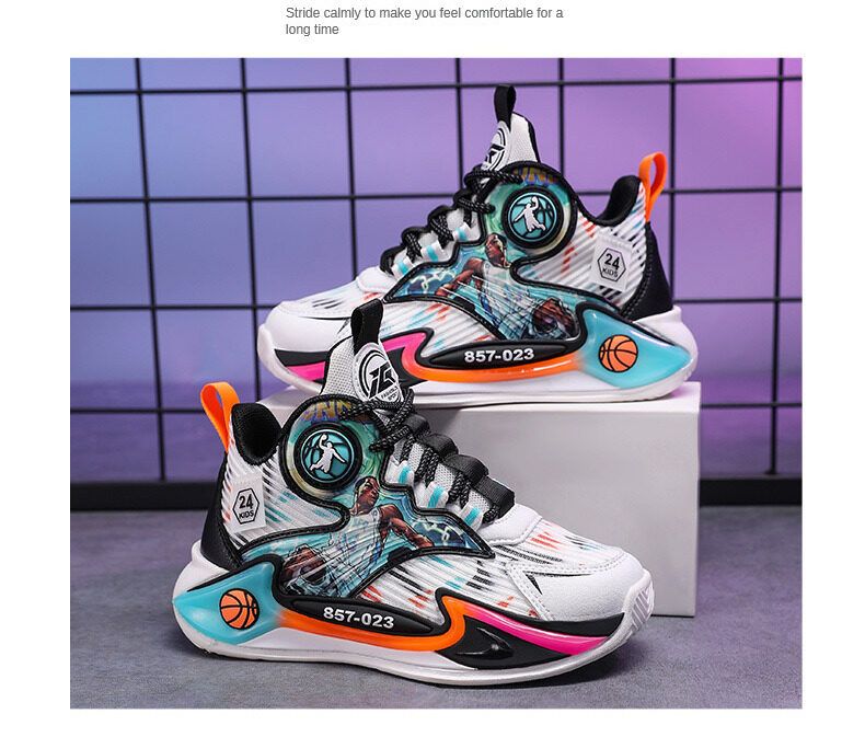 JUSTSL Dicke Sohle Rutschfeste Kinder Jungen Sport Turnschuhe 2023 Frühling High-Top Basketball Schuhe Größe 26-37_voghion.com