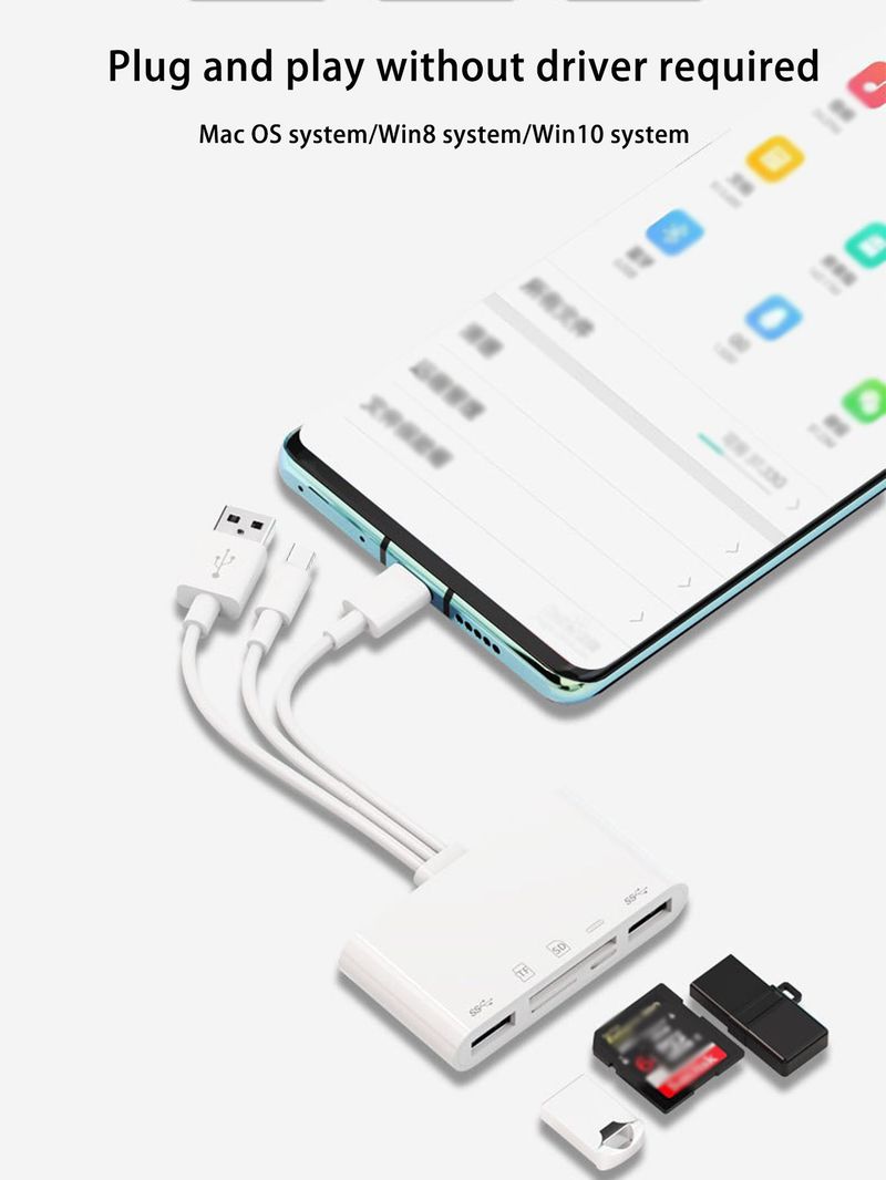 Three-wire 5-in-1 Car Reaer, Multi-function OTG Converter, High-speed Transmission, Compatible With Phone Laptop_voghion.com