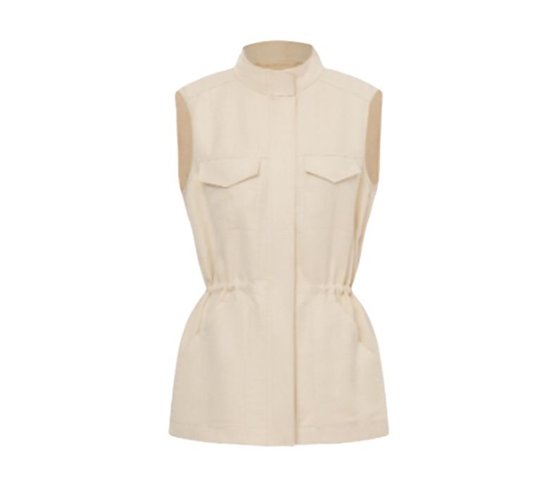 Gilet de chasse sans manches en soie et lin pour femme, col montant, style printemps-automne, coupe slim_voghion.com