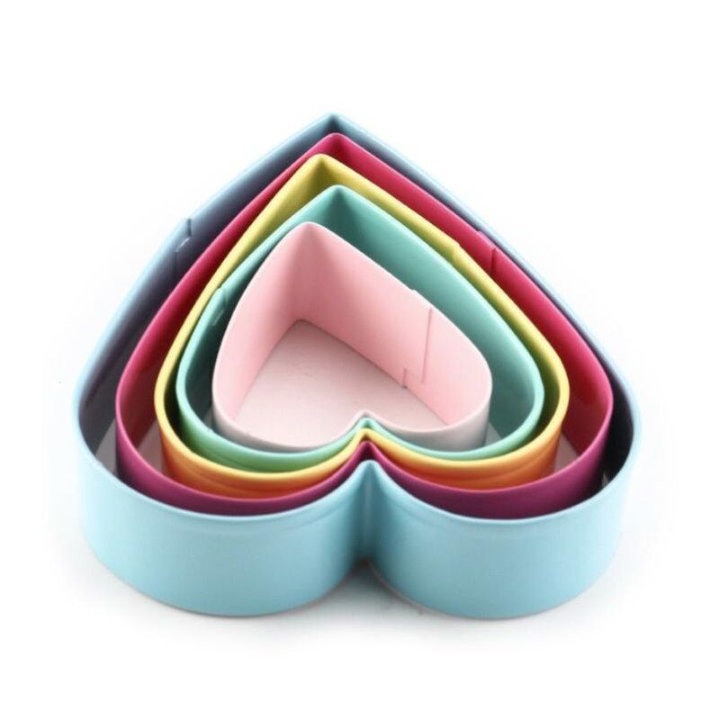 Stampo per torta fai da te in 3D a forma di cuore, stampo per cucina, glassa, 5 stampi per biscotti in acciaio, pasticceria, fondente, biscotti, set di gadget in acciaio inossidabile_voghion.com