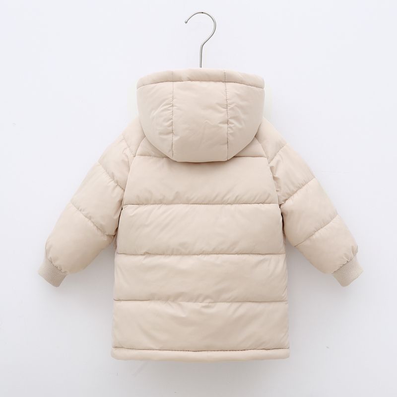 Giacca unisex in cotone di media lunghezza per bambini, con cappuccio e spessa (nero/bianco sporco/rosa/blu denim/bordeaux, 90-140 cm)_voghion.com