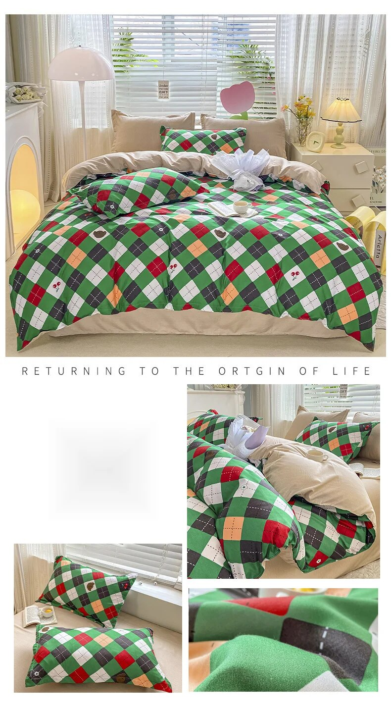 Biancheria da letto con copripiumino in tre pezzi, letto matrimoniale in stile dormitorio a quattro cartoni animati in cotone aloe vera_voghion.com