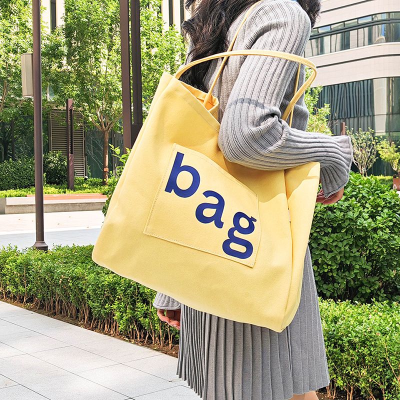New Fashion Large Capacity Single Shoulder Canvas Women Tote Casual Shopping Fresh Letter Print Bag_voghion.com