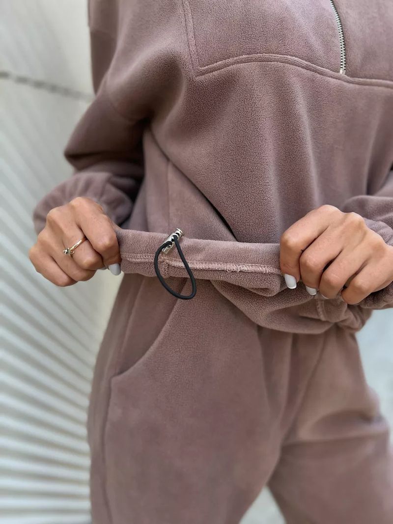 Lässiges Set aus Fleece-Kapuzenpullover und Jogginghose für Damen – locker sitzendes Sweatshirt mit Stehkragen und Hose mit elastischem Bund (Beige, Dunkelgrau, Khaki)_voghion.com