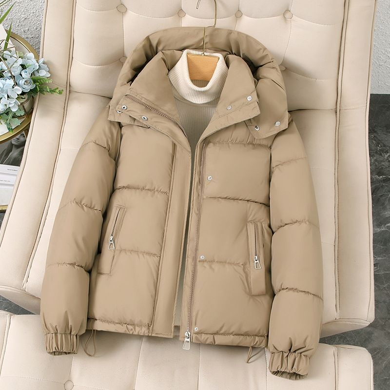 Women's Winter Hooded Puffer Jacket Short Length Lightweight Polyester Warm Coat Casual Loose Fit Outerwear For Petite & Plus Size_voghion.com