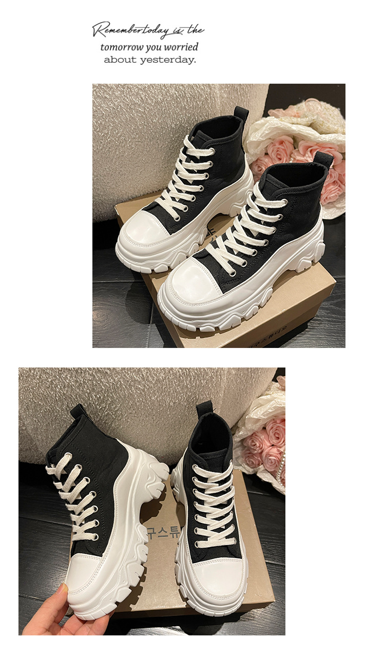 Schuhe Für Frauen Frühling Und Herbst Neue Stil Martin Stiefel High Top Dicken Sohlen Leinwand Mit Erhöhung Kurz_voghion.com