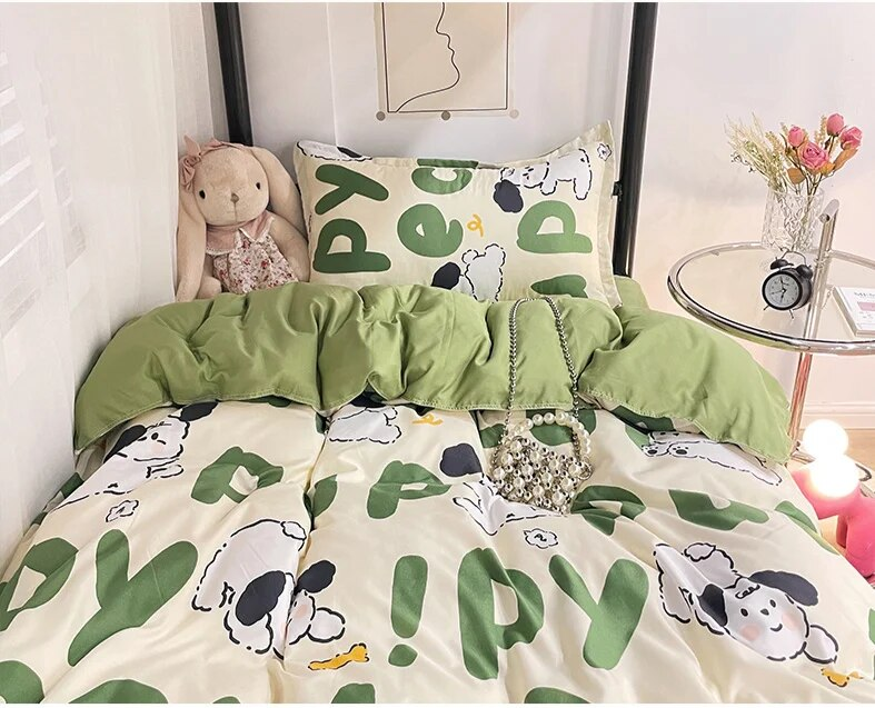 Vier Bettlaken, Aloe Vera Baumwolle, weich und bequem für Studenten- und Personalwohnheime, hautfreundlicher Bettbezug, drei_voghion.com