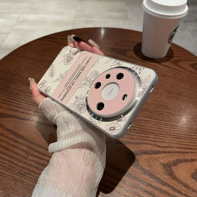 TechGlobe Compatible With 17 Pro Max Leather Texture Phone Case Sketch Rose Flower Pura 70 Pro+ Niche Embossed Protective_voghion.com