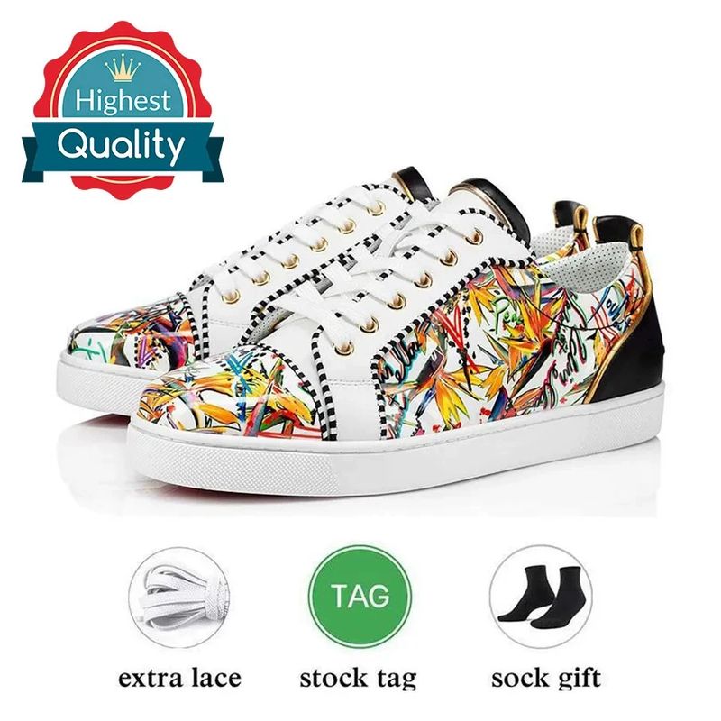 New Classic Electric Embroidery Red Sole Black Embroidered Low-Top Rivet Men's Flat Casual Crescent Shoes_voghion.com