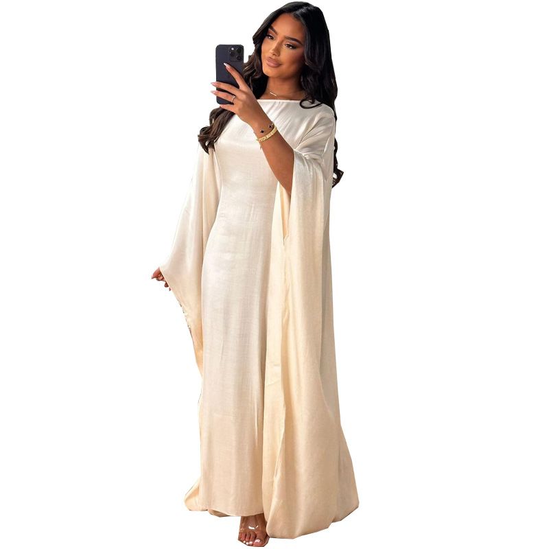 Dammekleeder Modern muslimesch Partymoud Hell Seid Satin Taille Abaya Kleed_voghion.com