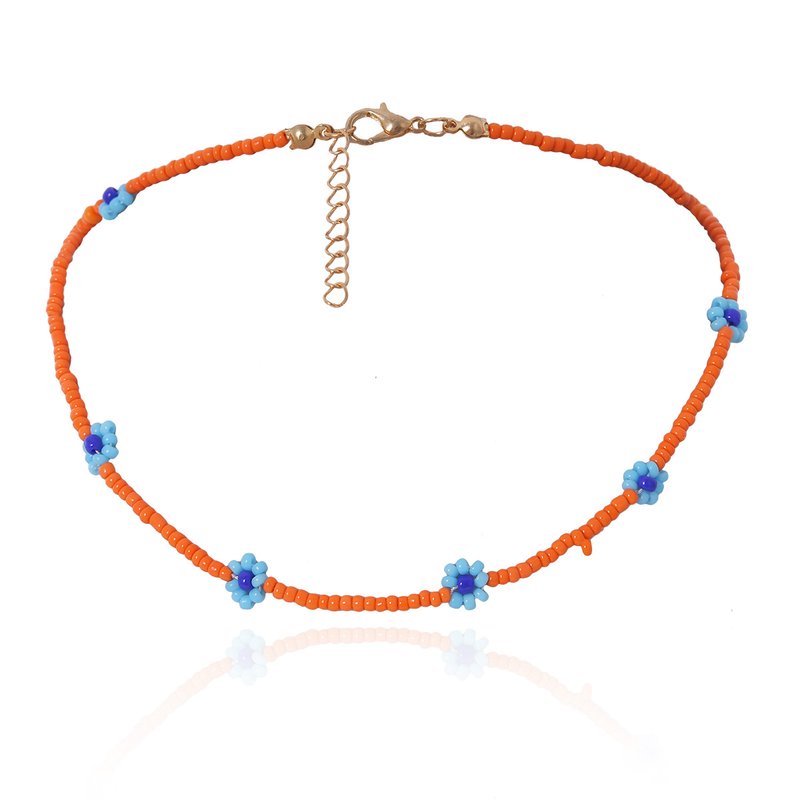 Collana da donna in stile bohémien con fiori a margherita colorata, semplice collana con clavicola con perline retrò femminile_voghion.com