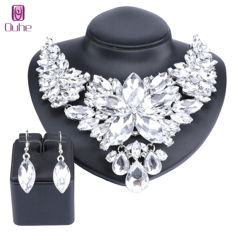 Set di gioielli da donna con fiori di cristallo da sposa Set di gioielli da sposa per orecchini da sposa_voghion.com