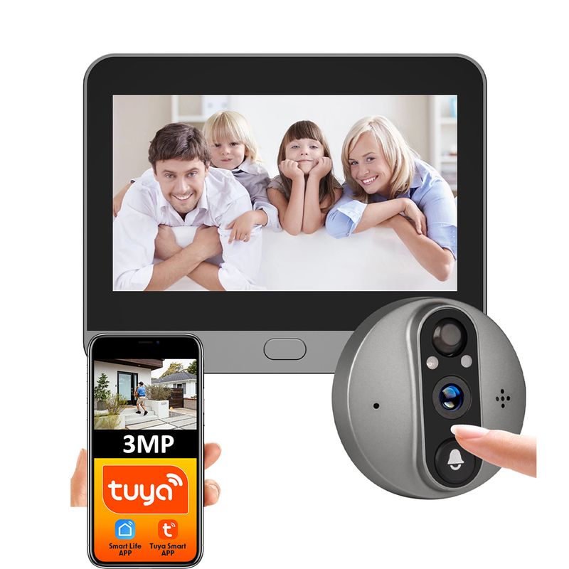 3MP Smart Life Tuya 1080P WiFi Doorbell Eye Peephole Camera 5000mAh Battery PIR Motion Detector IR Alexa Google Digital_voghion.com