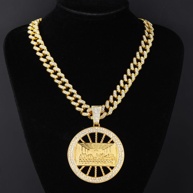 Schmuck Hip Hop Da Vinci runder Anhänger mit Diamant Persönlichkeit kubanische Kette Zubehör_voghion.com