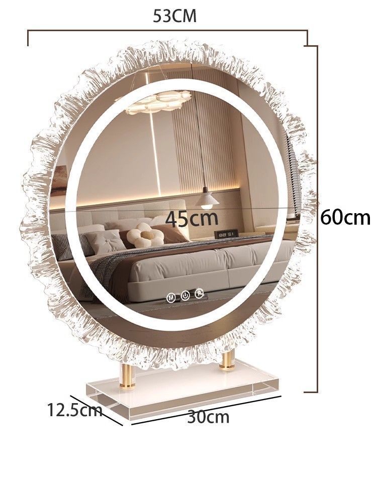 【 Collezione 2721 People 】 Specchio da toeletta da tavolo per camera da letto con base in acrilico a forma di girasole, luminoso a LED_voghion.com