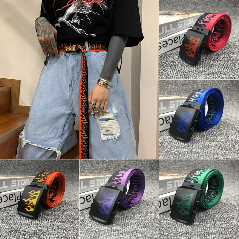 Moda europea americana HOT Fiamma Unisex Hip-hop Stile colorato Tela Fettuccia Cinture Casual Abbigliamento Accessori 125cm_voghion.com